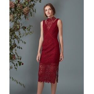 Keepsake the Label Illusion Red Floral Formal Evening Midi Dress